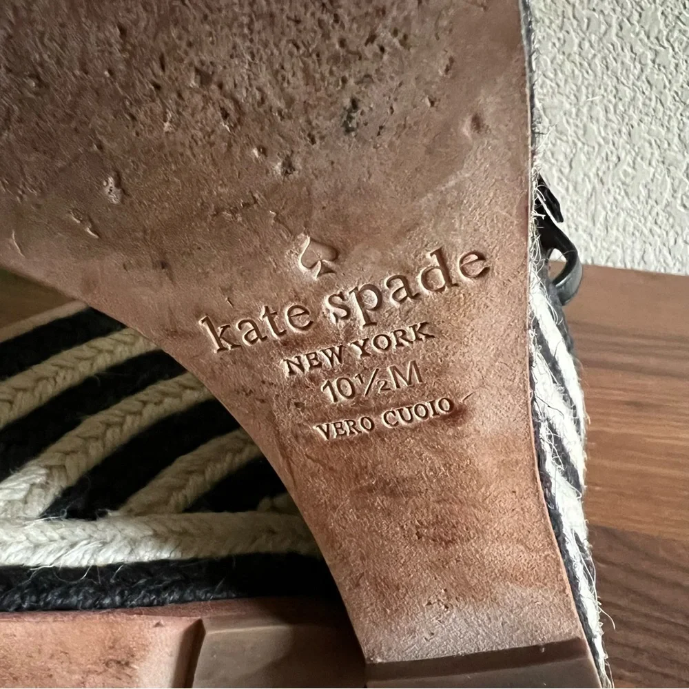 Kate Spade New York Jill Rosette Black Cream Espadrille Platform Wedge Sandals
